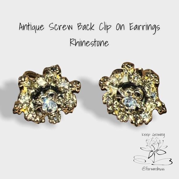 Antique Yellow Hue Rhinestone Screw Back Clip-On Earrings - Stunning Sparkle - Picture 1 of 8